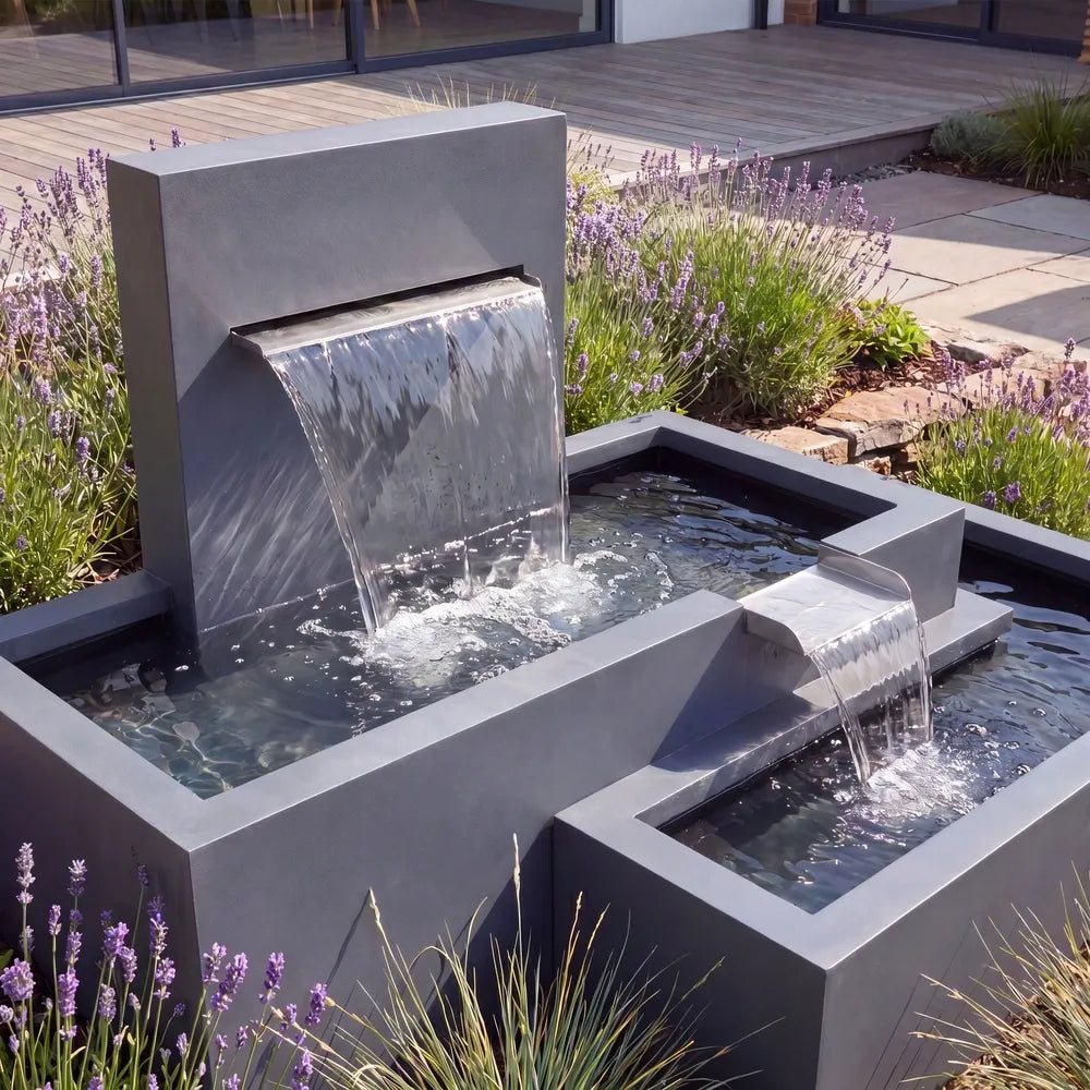Kaskadenbrunnen Vela mit Wasserfall • Aluminium