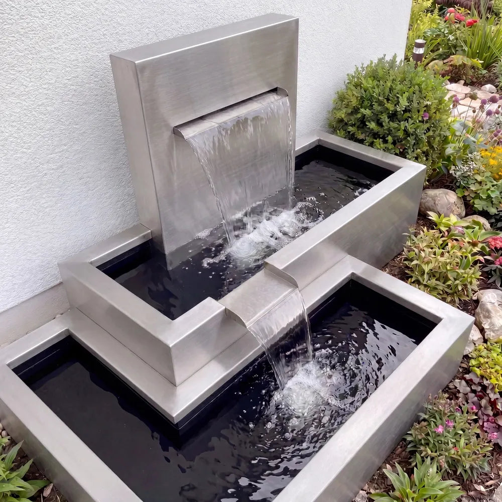 Kaskadenbrunnen Vela mit Wasserfall • Edelstahl