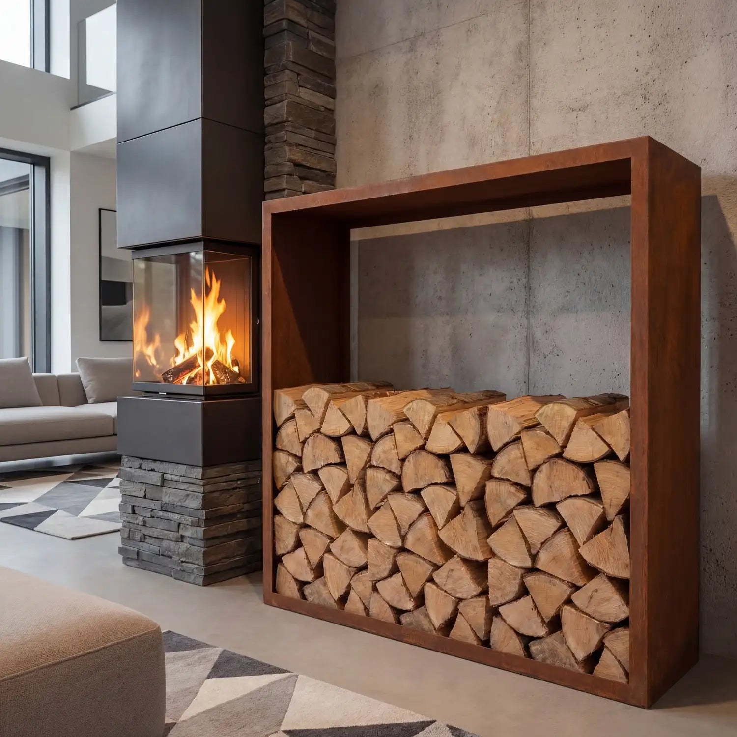 Holzlager • Cortenstahl