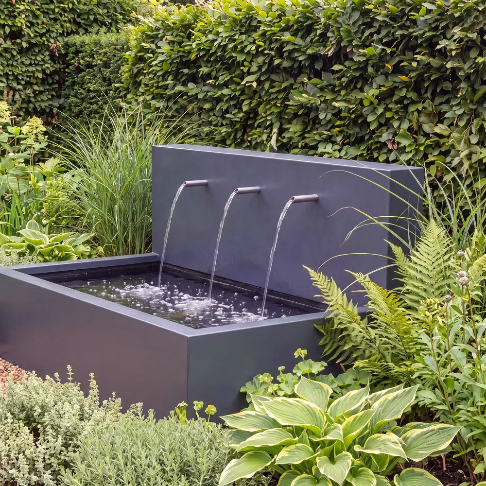 Wasserbecken mit Wasserfall aus Aluminium • Set 2 mit Einlaufrohren