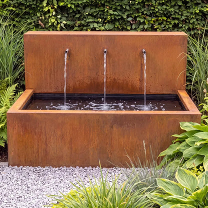 Wasserbecken mit Wasserfall aus Cortenstahl • Set 2 mit Einlaufrohren
