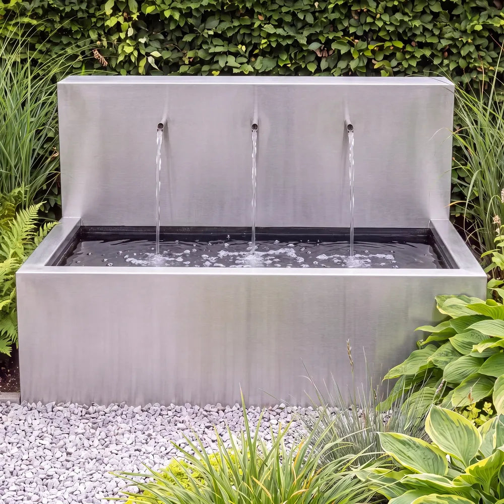 Wasserbecken mit Wasserfall aus Edelstahl • Set 2 mit Einlaufrohren