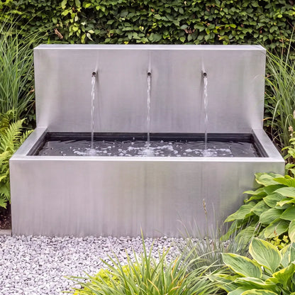 Wasserbecken mit Wasserfall aus Edelstahl • Set 2 mit Einlaufrohren