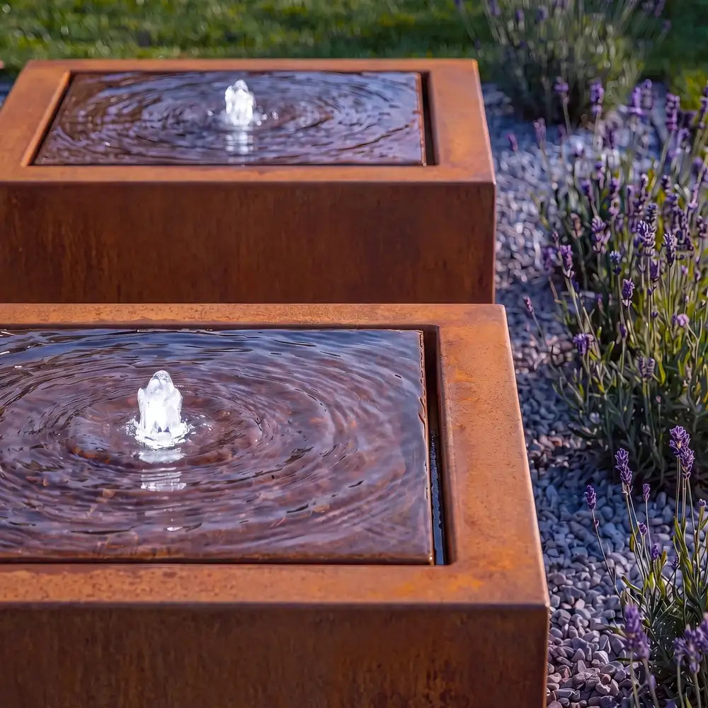 Wassertisch Rivo-Quadratisch aus Cortenstahl
